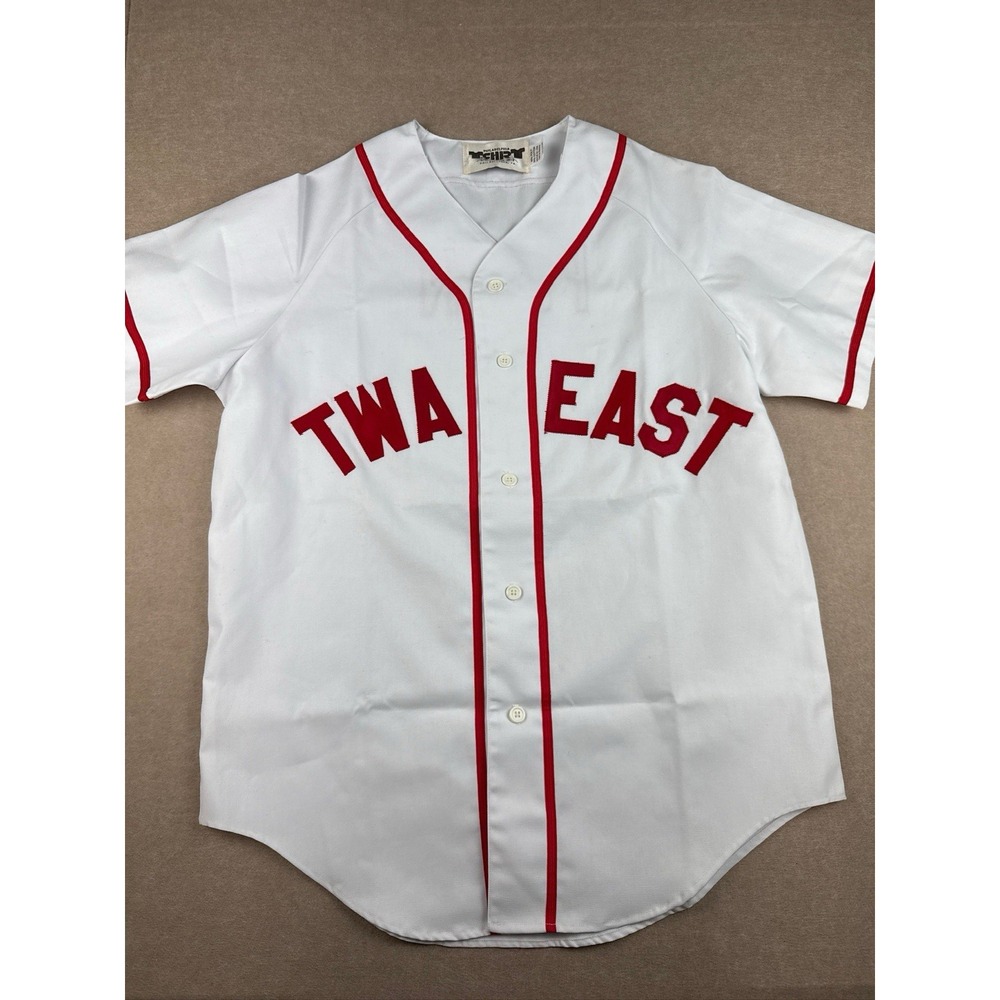 TShirt Museum USA Baseball Jersey Men's M TWA East Flinn #1 White Red Cotton - Picture 9 of 14